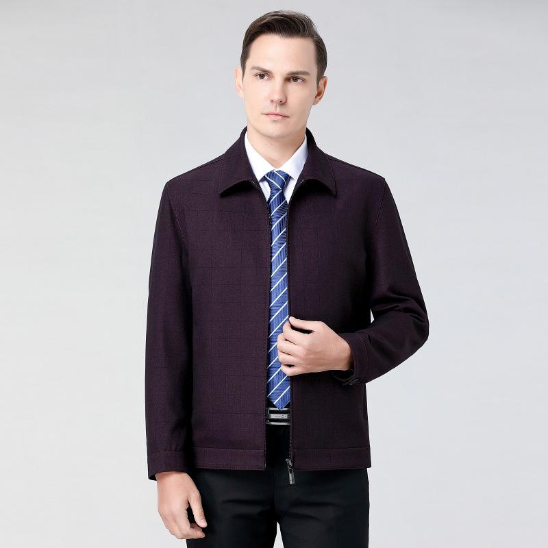 2026 Men's Business Casual Plaid Wool Jacket - Spring/Autumn, Middle-Aged Dad Fashion with Lapel