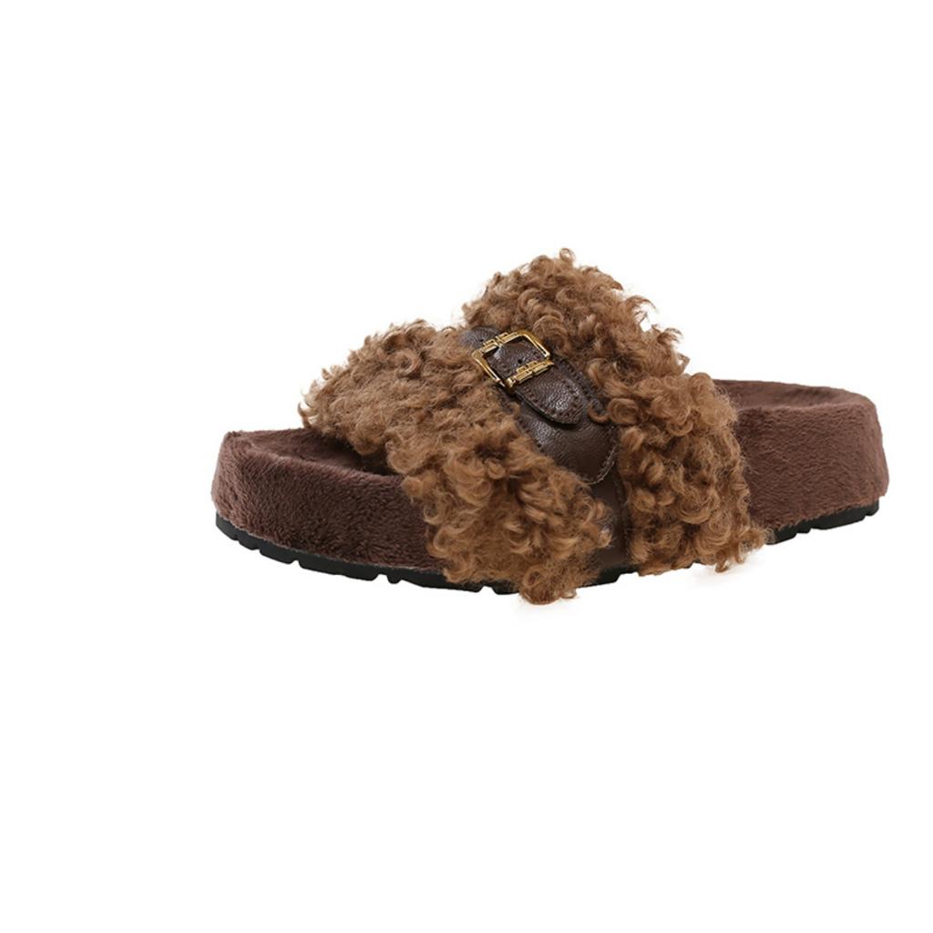 Korean version of thick-soled fluffy slippers for women to wear 2025 autumn and winter new Korean version of comfortable slippers one-word cotton tow