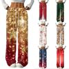 Damen Casual Christmas Print Gefütterte Gerade Hosen mit Elastischem Bund