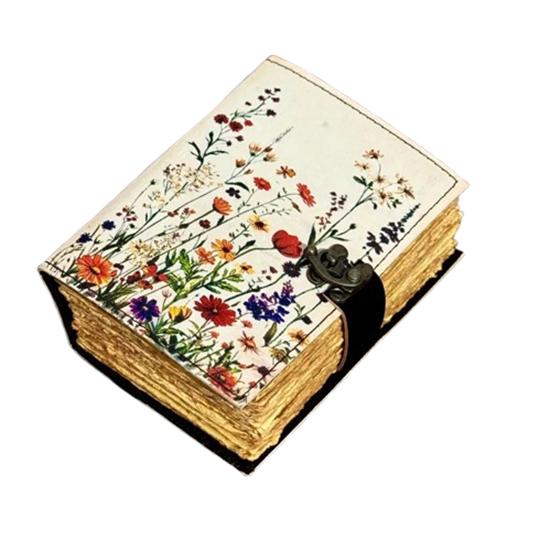 Handmade Leather Journal with Floral Design | Deckle Edge Paper Diary | Vintage Lock Notebook | 5x7 Inch, 200 Pages