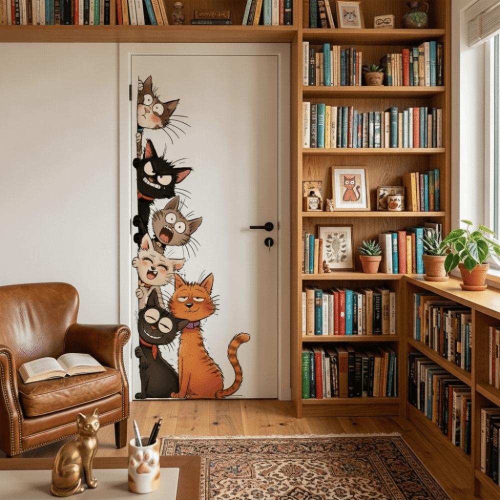 Home Art Cat Wall Stickers Cartoon Art Sticker Creative Wall Beautification Decoration Indoor