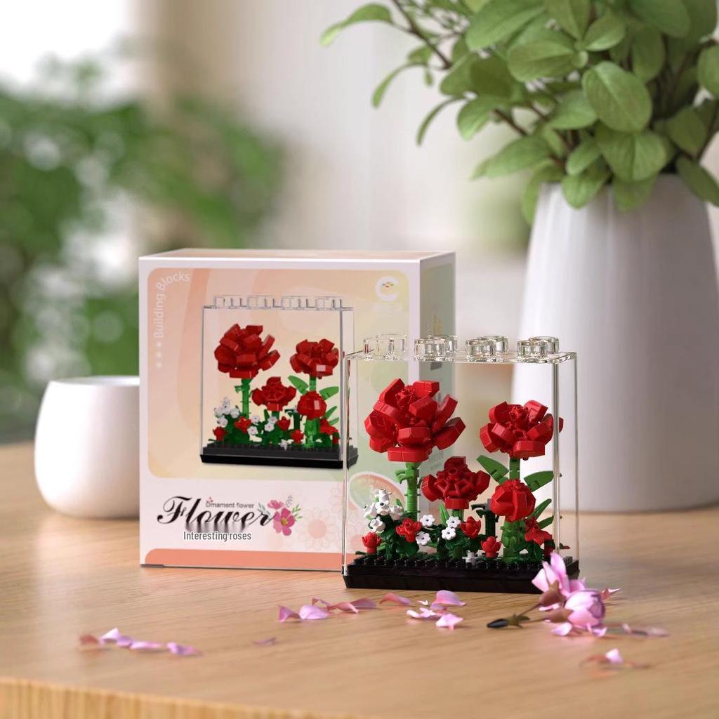 Compatible Lego Dreamy Flower Box: Potted Plant Building Block Bouquet - Sunflower & Carnation Educational Toy.