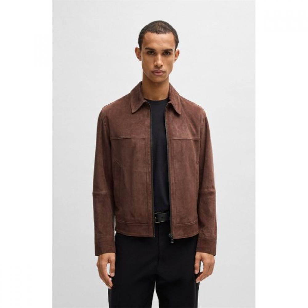 

Boss Regular Fit Soft Suede Jacket Zip Front Dark Brown 50528014204 52