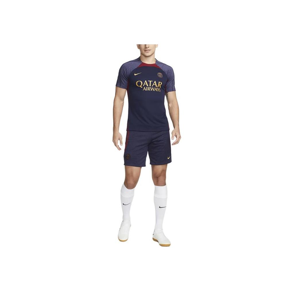 Nike Letter Print Colorblock Round Neck Short Sleeve Soccer Jersey Paris Saint-Germain Men Tops Navy-Blue DX3022-499