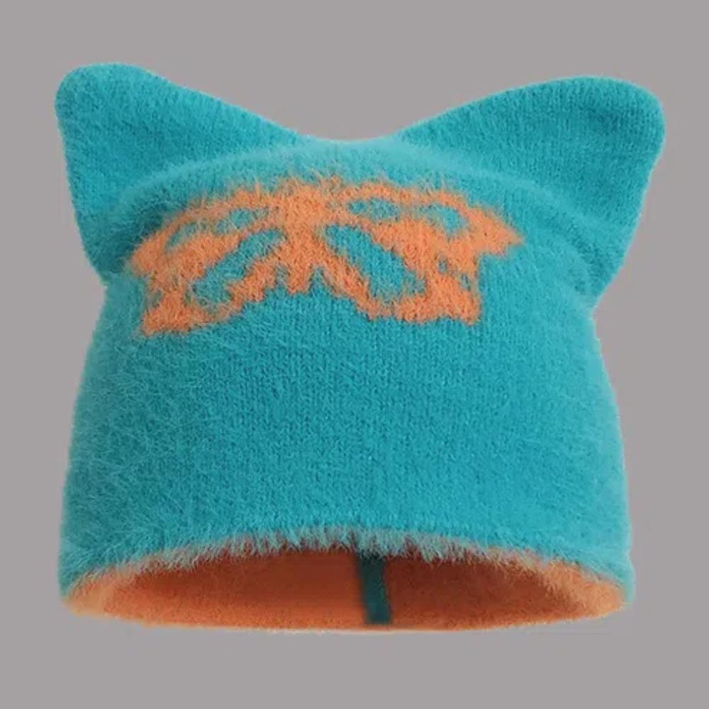 Star Knitted Pullover Hat Butterfly Brimless Beanie Cap Fashion Cat Ear Woolen Hat  Streetwear