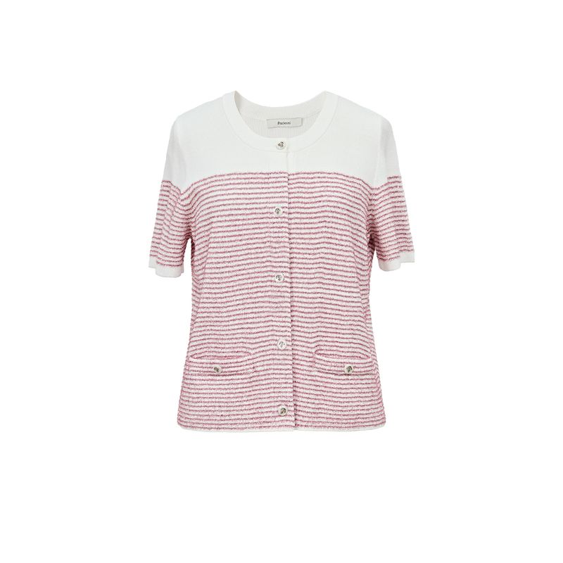 

Blacknini Рубашка Чешуя Тяжелый вес Золотой и Серебряный шелк Весы Рыб Зажимы-скрепки Ремесло Тонкие и Блестящие полосы Вязаный кардиган Pink White Stripes((In Stock)) M