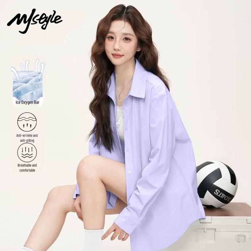 

MJ STYLE Women s Ice Silk Long Sleeve Blouse XL