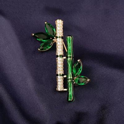 Ping An Bamboo Brooch Rising Emerald Crystal Zircon Pin Classical Temperament Brooch Cheongsam Antique Accessories