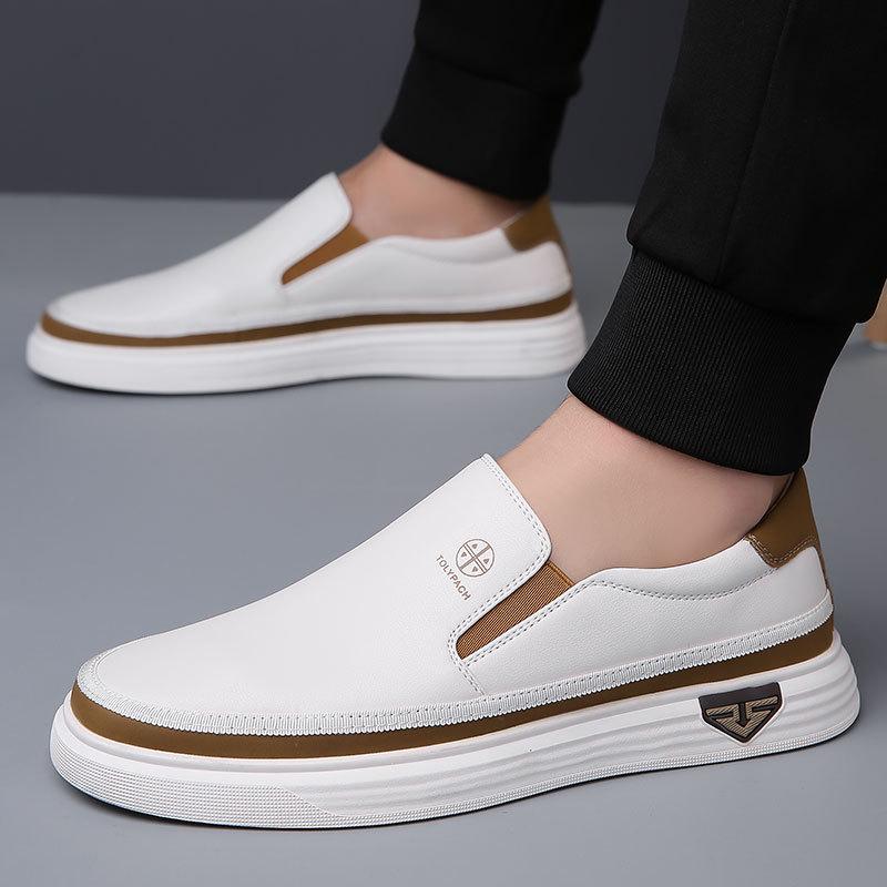 2025 Summer Slip-On Plus Size White Loafers: Non-Slip Soft Sole Casual Shoes for Middle-Aged Men