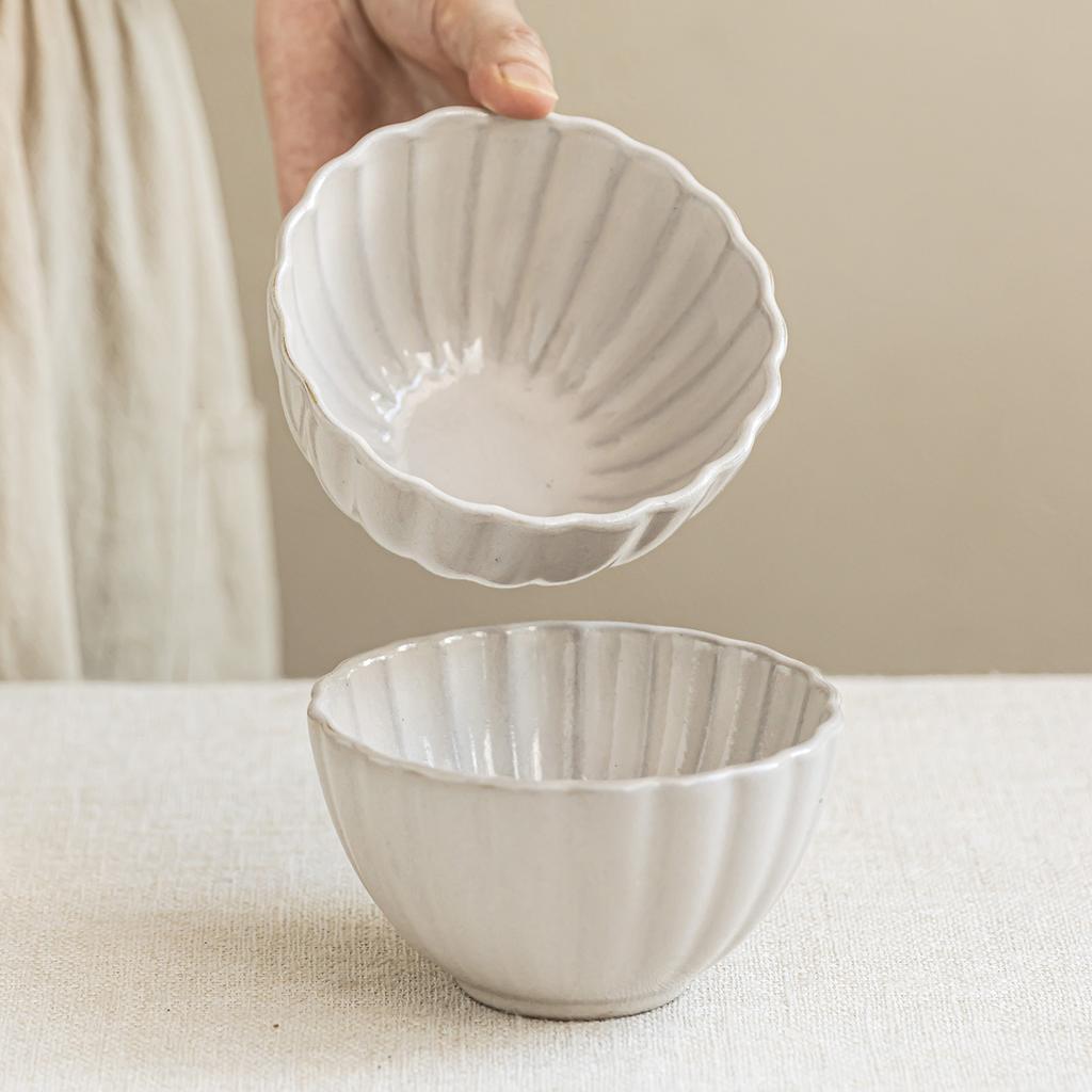 Delicate Petal Small Bowl Ceramic Bowl Rice Bowl Household Eating Bowl Breakfast Bowl Simple Style Tableware Dessert Bowl