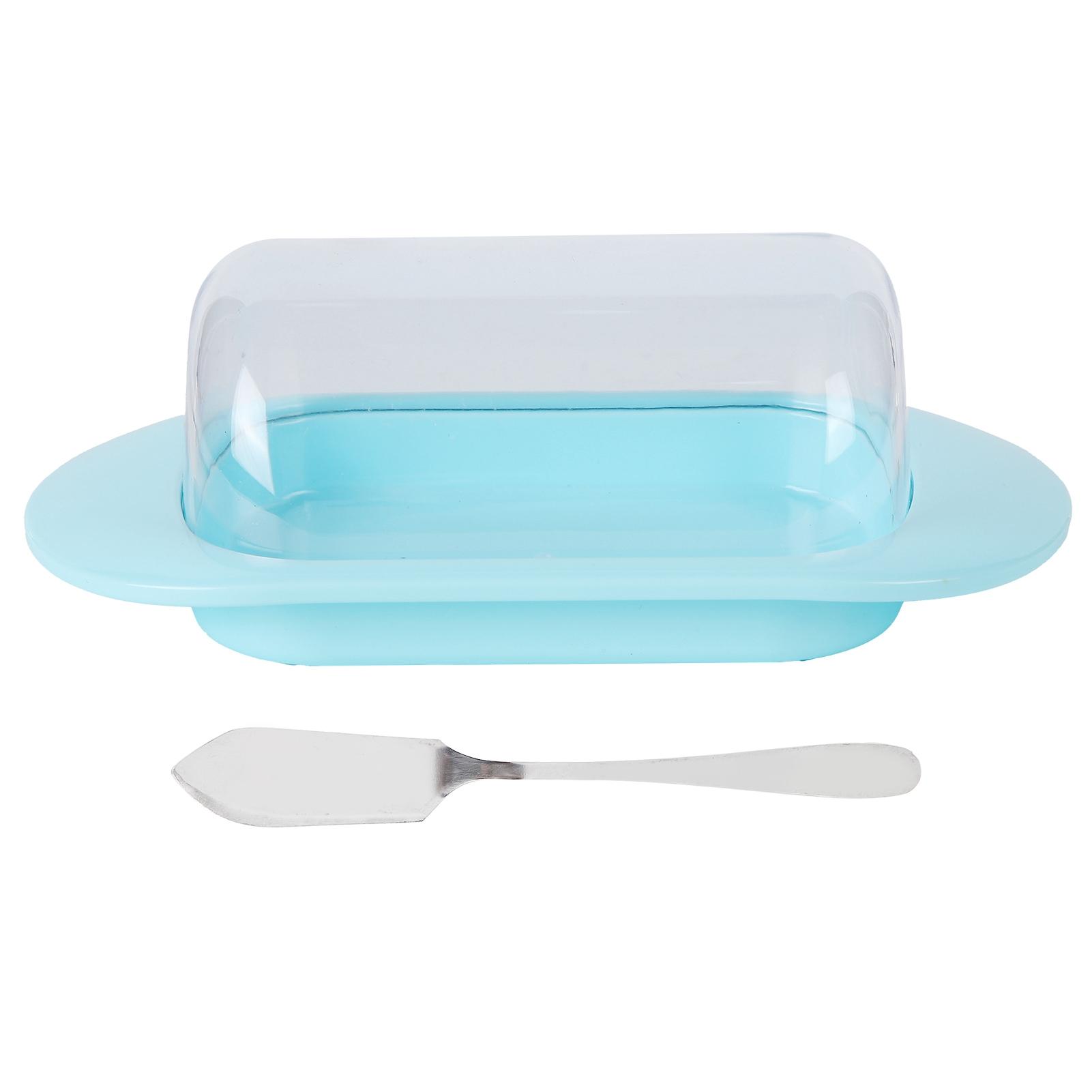 

Round Plastic Storage Box Cheese Dessert Bread Server with Transparent Cover Knife