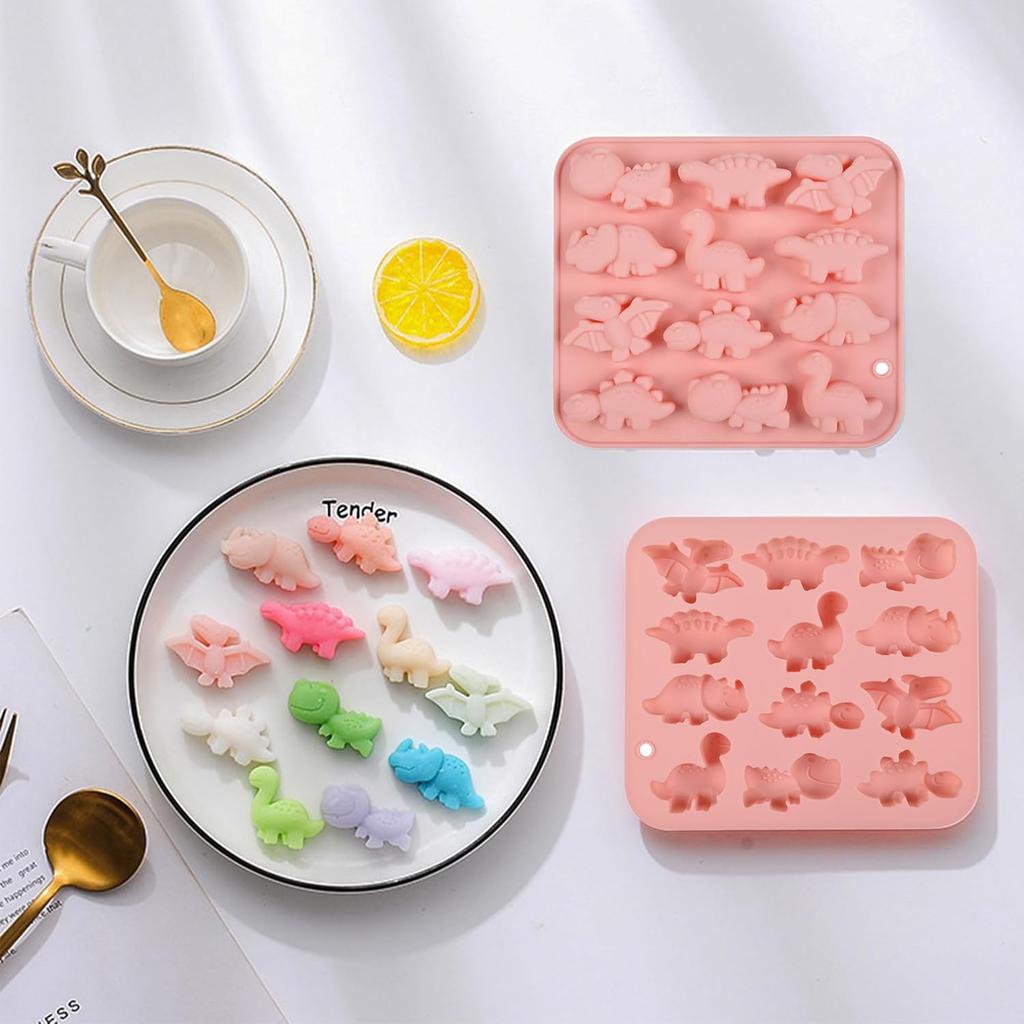 Dinosaur Silicone Mold, Food Grade Non-Stick Pink Chocolate Mold for Kids, 12-Cavity Flexible and Easy Release, BPA Free Baking Tray for Cake, Candy,