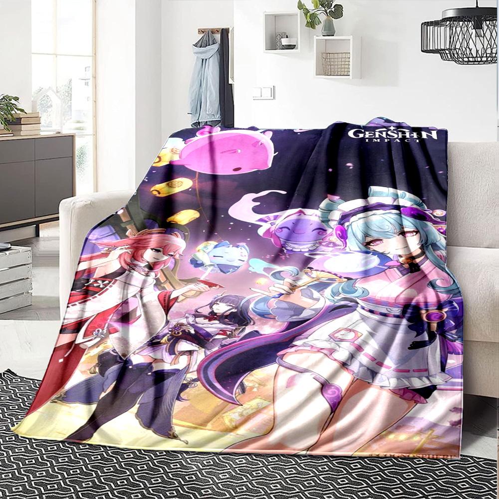 Genshin Impact Poster Print Flannel Blanket High Quality Warm Comfortable Cover for All Seasons Perfect for Gifts Home Decor