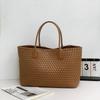 New Double-sided Woven Tote Bag Women's Genuine Leather Shoulder Handbag Large-capacity Shopping Bag Vegetable Basket Commuter Versatile