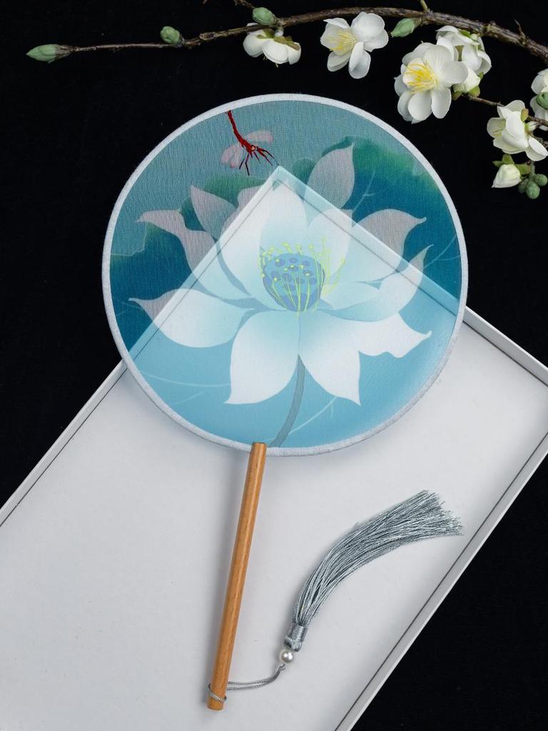 Translucent Ancient Style Round Dance Fan for Hanfu Costumes - Women's Classical Chinese Craft Fan