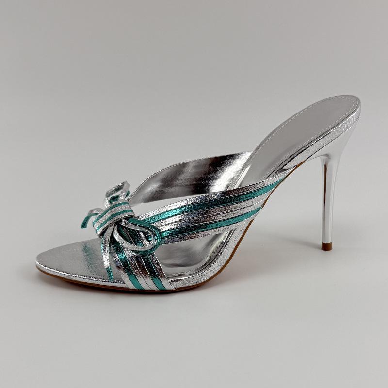 

2025 Женские универсальные босоножки и шлепанцы с перекрестными ремешками, круглым носком и высоким каблуком - Мода весна/осень, доступны большие размеры 37 серебряный