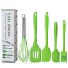 Ensemble d'ustensiles de cuisine, Vert 5 Pièces Ensemble de spatules en silicone - Pinceaux à badigeonner - Pinceau à huile pour pâtisserie - Fouet à œufs - Spatule ajourée - Spatule de cuisson en silicone