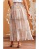 Azura Exchange Flower Print Maxi Skirt with Smocked Waist and Button Slit