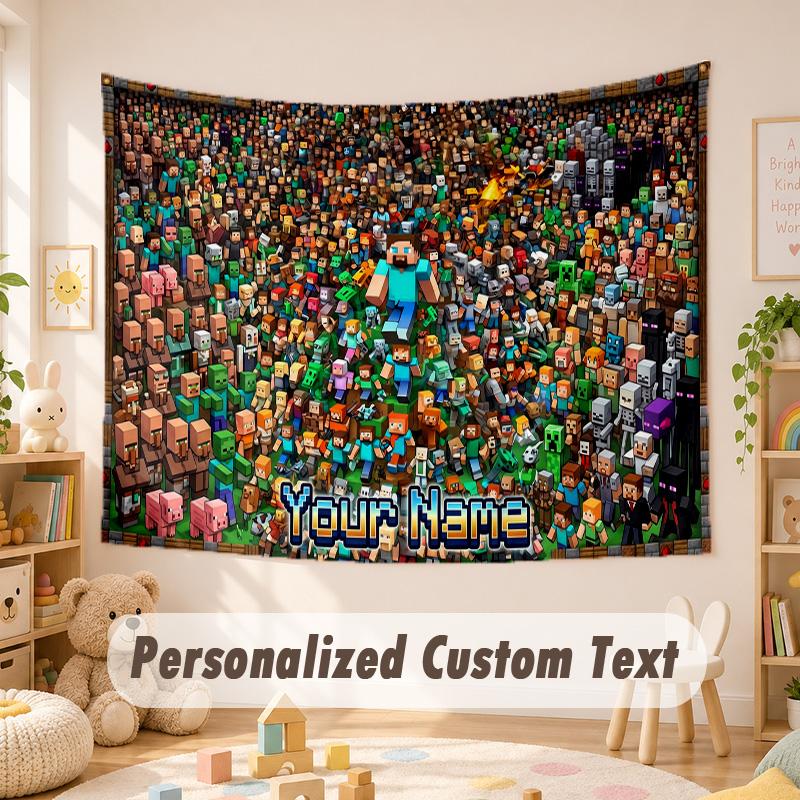 Custom Name Text Tapestry,Minecraft Boho Wall Hanging, Decorative Backdrop Tapestry For Room