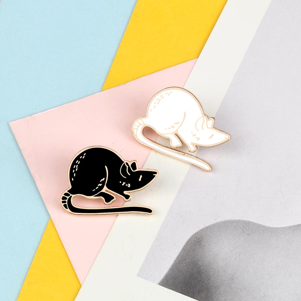 Couples Black White Mouses Brooches Enamel Cute Long Tailed Rats Badges Pins Clothes Bags Jewelry Accessories Gifts For Children