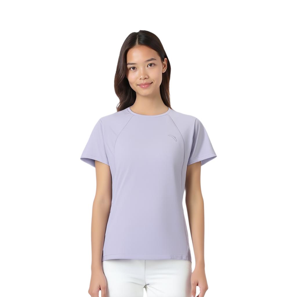 Anta Comfortable Simple Versatile Solid Color Breathable Sports Short Sleeve T-Shirt Women Tops Light-Purple Gray 162535105-3