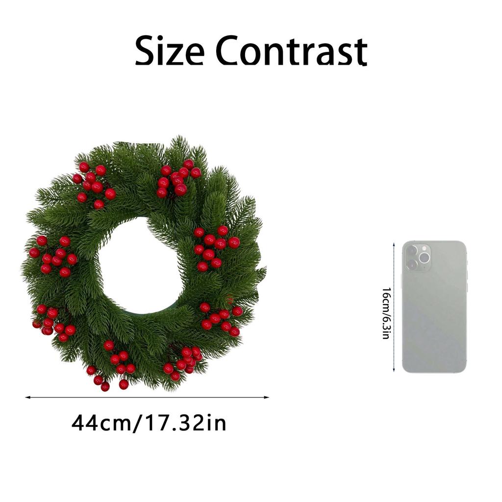 45cm Christmas Red Fruit Pines Needle Wreath Simulation Christmas Day Decoration Door Hanging Wreath
