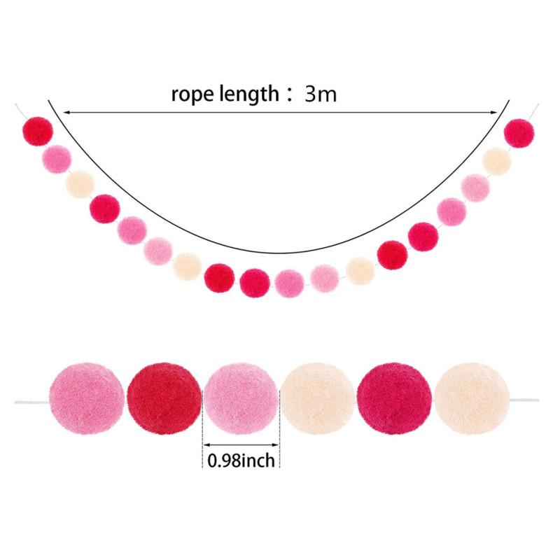 2pcs Colorful Handmade Wool Felt Ball For Wall Decoration Valentine's Day Garland