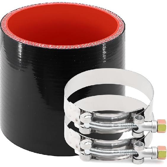 ID 4 Inch(102Mm) High Temperature 4-Ply Reinforced Straight Silicone Hose Performance Coupler With 2Pcs T-Bolt Clamps Suitable High Level Turbo Pipe