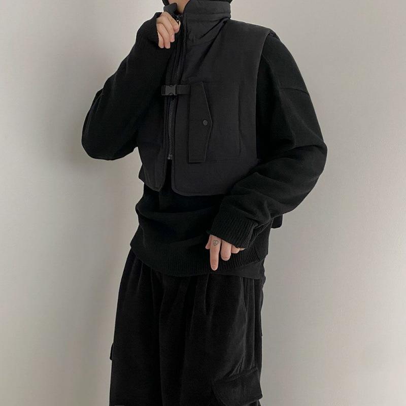 Designed Stand-up Collar Workwear Vest Men's Winter New Korean Style Loose Casual Waistcoat