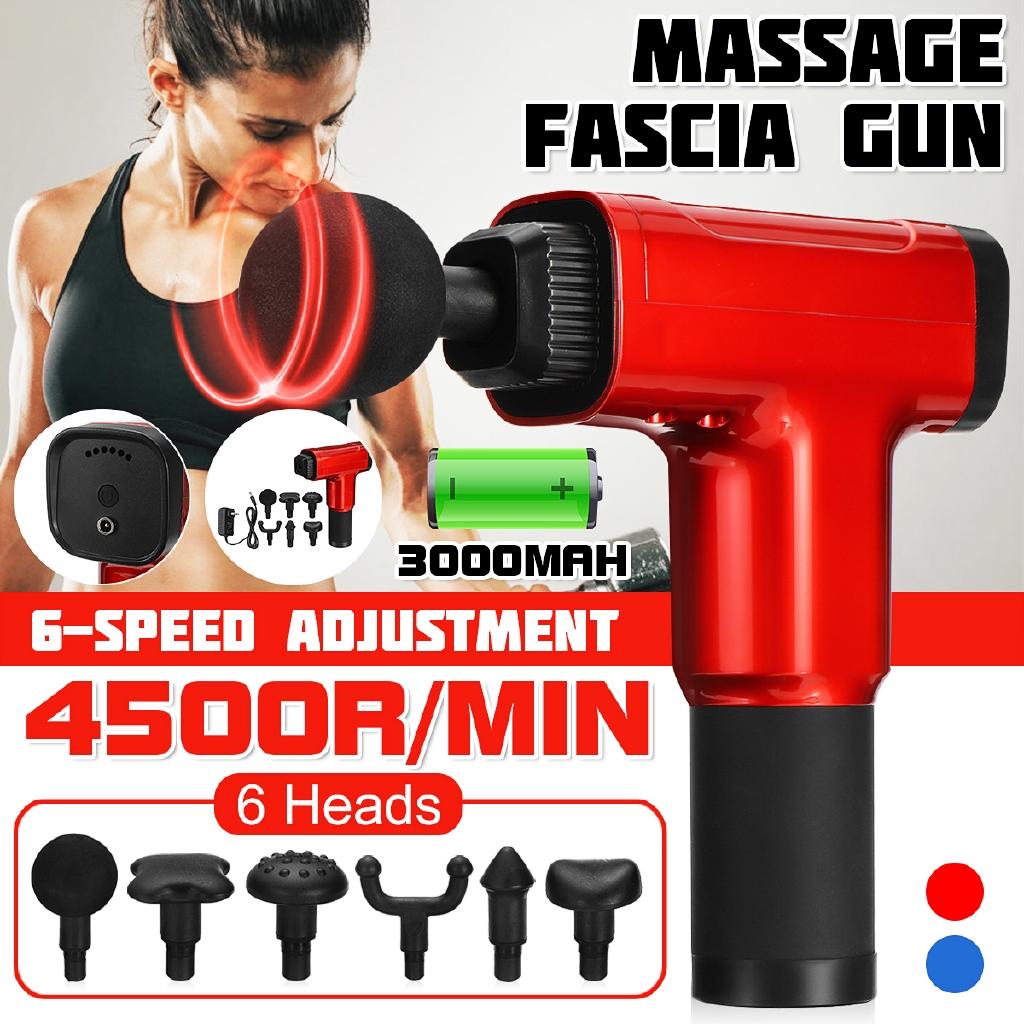 

35 Вт 6 головок терапевтические массажные пистолеты 6 скоростей мышечный массажер ударный стиль расслабление глубокие ткани 4500 об/мин перезаряжаемый массажер синий