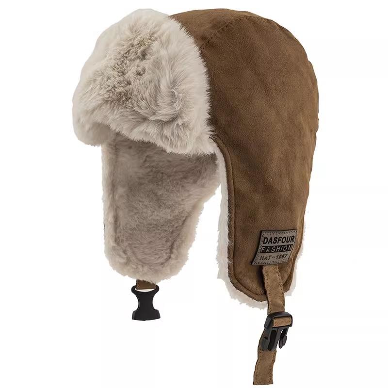 

Men s and women s winter thickened warm plush hats, stickers, winter cold-proof outdoor cycling ear caps M56-58cm темно-коричневого кольору