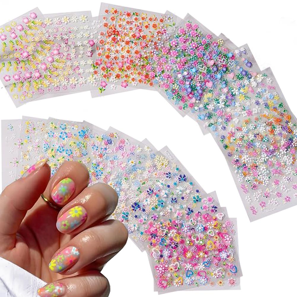 30 Sheets Floral Flower Nail Stickers Aesthetic Nail Art Floral Decals Self Adhesive Finger Nail Stickers for Nail Art Lovers
