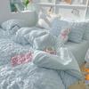 Princess Bedding Set  French Style Wash Cotton Solid Color Seersucker Summer Soft 2024New Bed Sheet Set Comforter Set