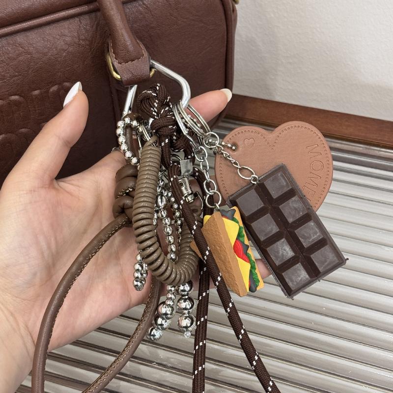 Ins Style Chocolate Bow Keychain Y2K Vintage Tassel Keyring Exquisite Creative Bag Pezndant Backpack Charms Girl Gifts