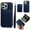 For iPhone 16 Pro Max Case Detachable Zipper Card Bag PU+TPU Kickstand Phone Case with Strap