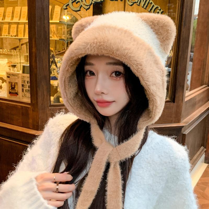 Hats for Women Cute Ear Plush Hats for Winter Girls Cute Sweet Knitted Wool Hat Thickened Warm Ear Protection Hat