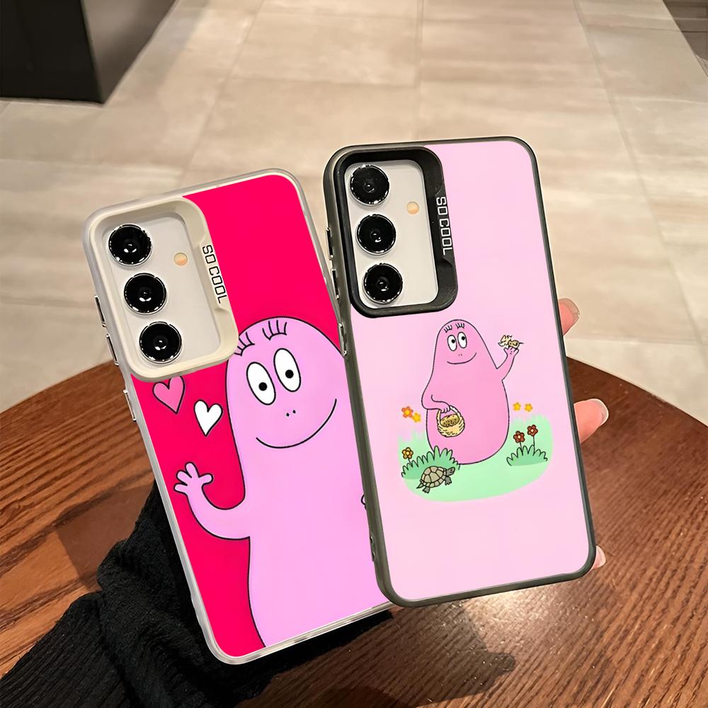 Cute Barbapapa Cartoon Phone Case For Samsung Galaxy S25 S24 S23 S22 S21 S20 Note20 Ultra Plus Fe Colored Silver Cover