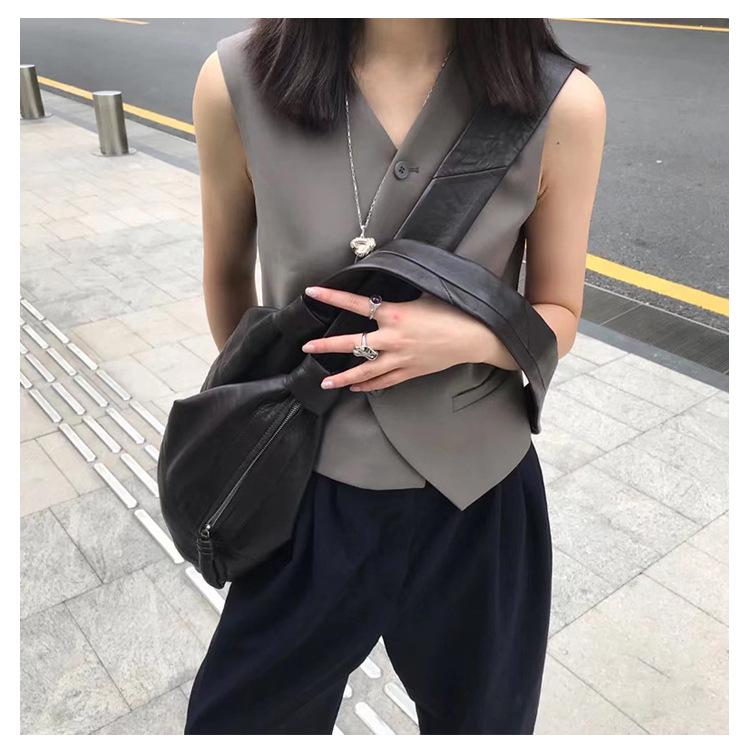 French Lambskin Croissant Leather Crossbody Bag - Women's Dumpling Style