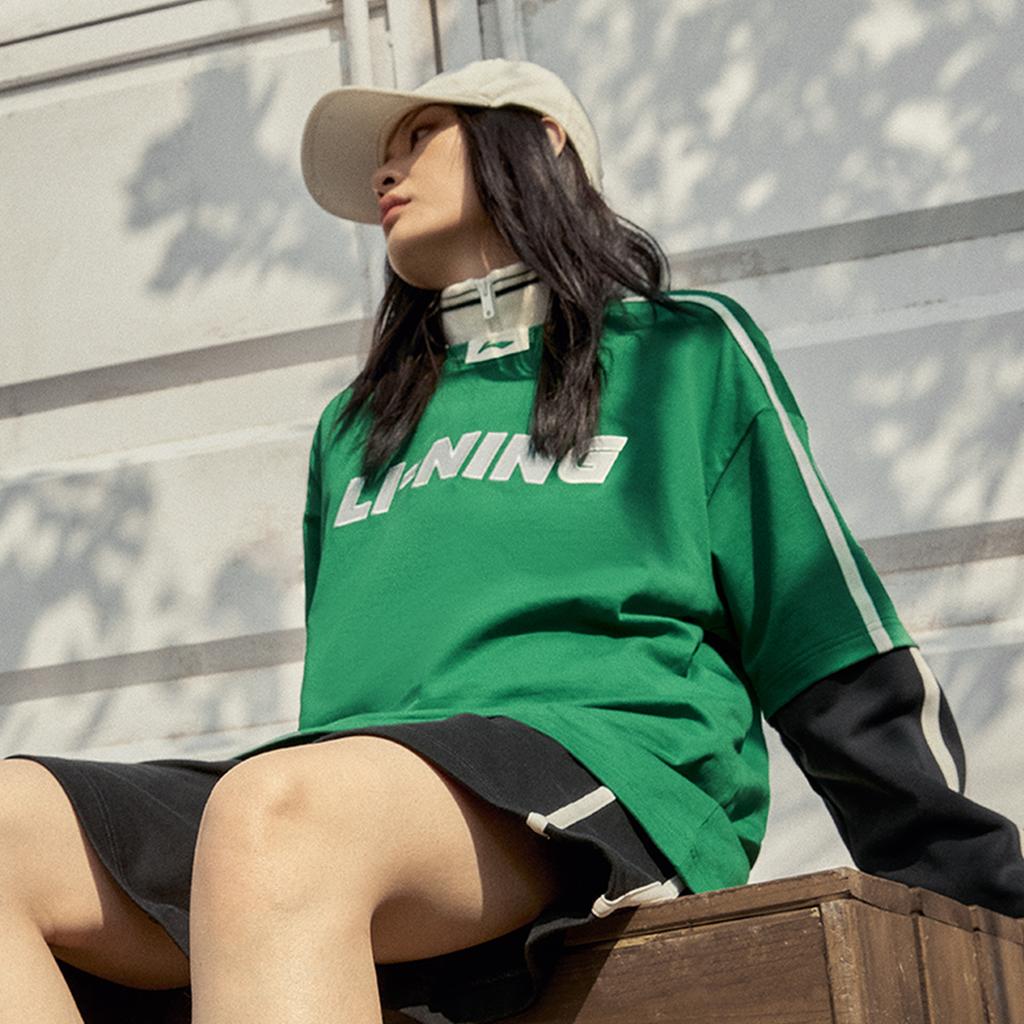 Li Ning Fashion Breathable Letter Round Neck Pullover Short Sleeve T-Shirt Unisex Tops Cool-Pine-Green AHSUD29-3