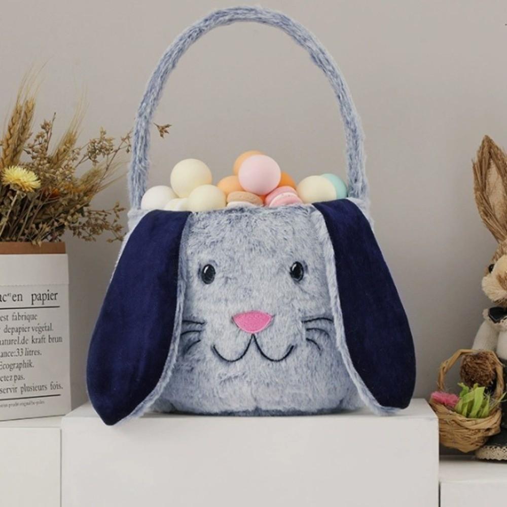 Bunny Easter Basket Long Ear Easter Bucket Candy Gift Bag Plush Basket  Kids Gift