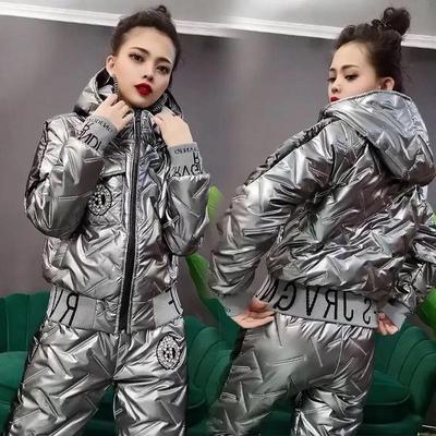 Winter Style Korean Fashion Down Cotton Jacket Suit Women's Hooded Thick Cotton-padded Jacket Cotton Trousers Casual Two-piece Suit