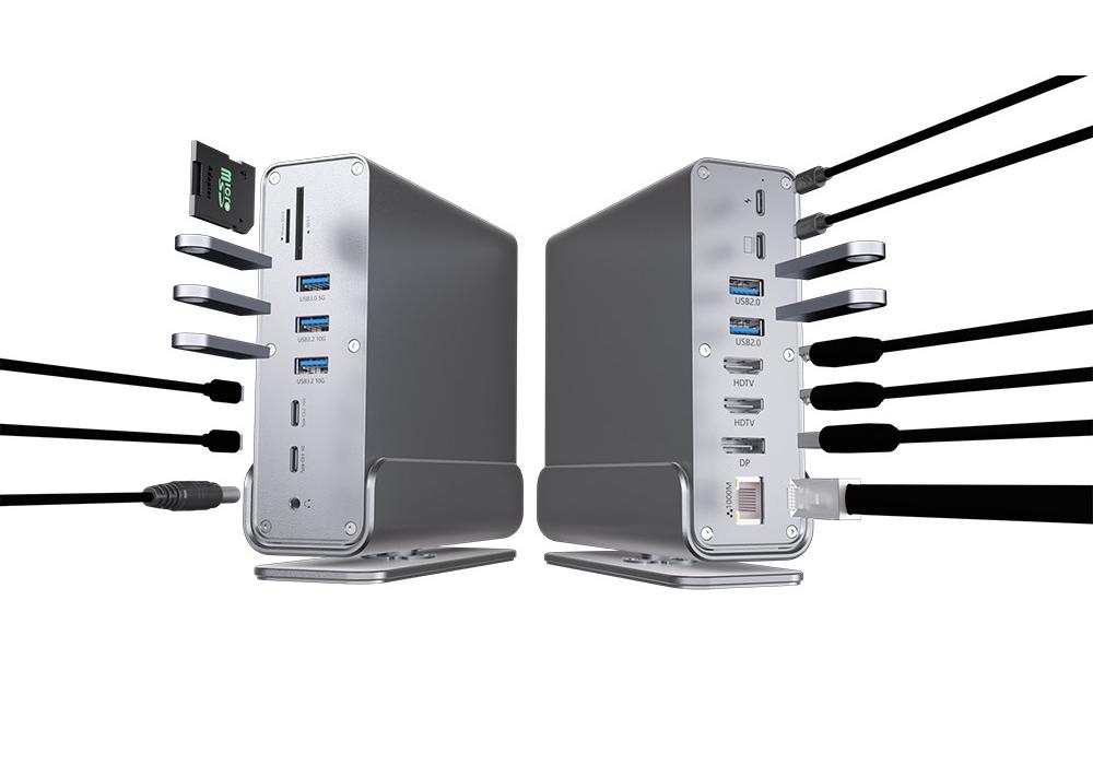 USB4 Type-C Dual HDMI Gigabit Docking Station for Laptops: Multifunctional Desktop Hub Extender.
