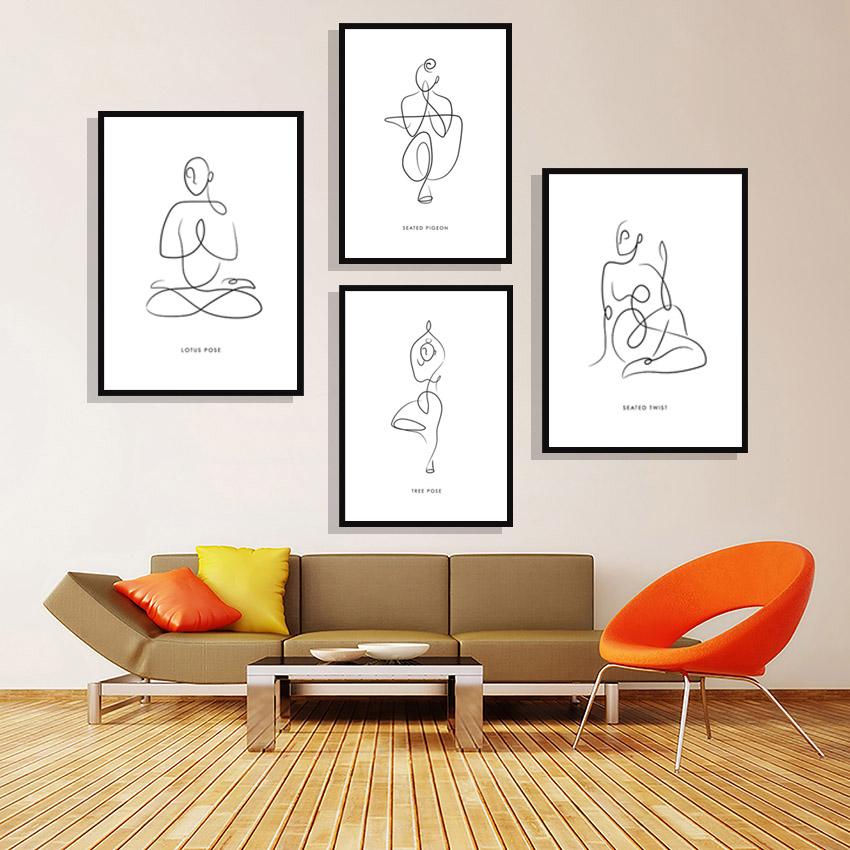 Black And White Lines Yoga Body Canvas Painting Modern Minimalist Posters Prints Wall Art Pictures Home Decor Living Room