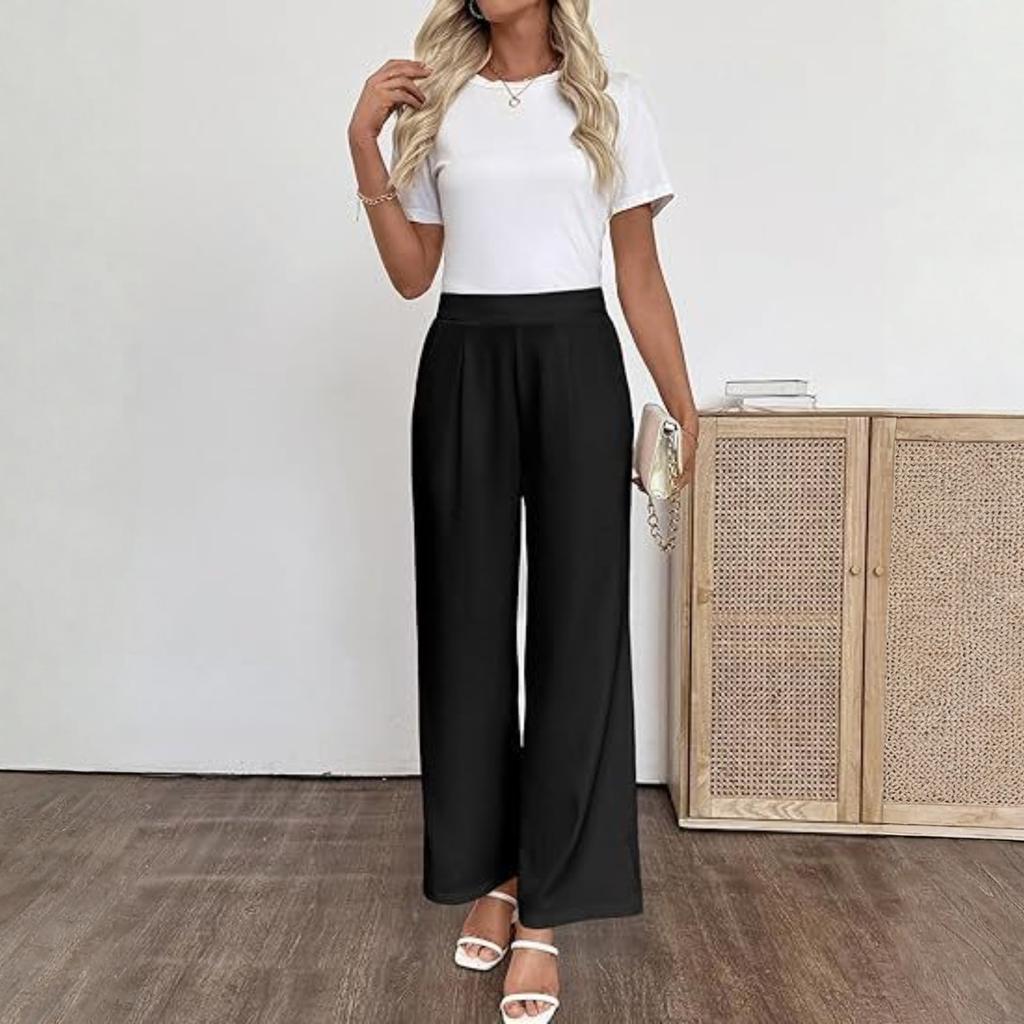 Women's Comfortable  Color Loose Wide Leg High Waist Casual Pants