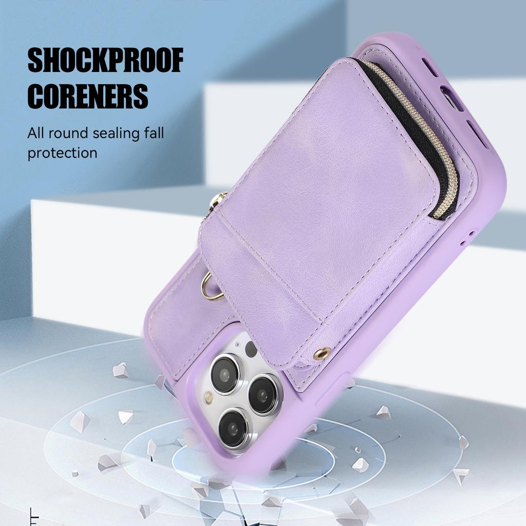 Crossbody Leather Zipper Wallet Cards Bag Phone Case for iPhone 14 Pro Max 15 13 12 11 XS XR X SE 2022 8 7 6 6S Plus Stand Cover