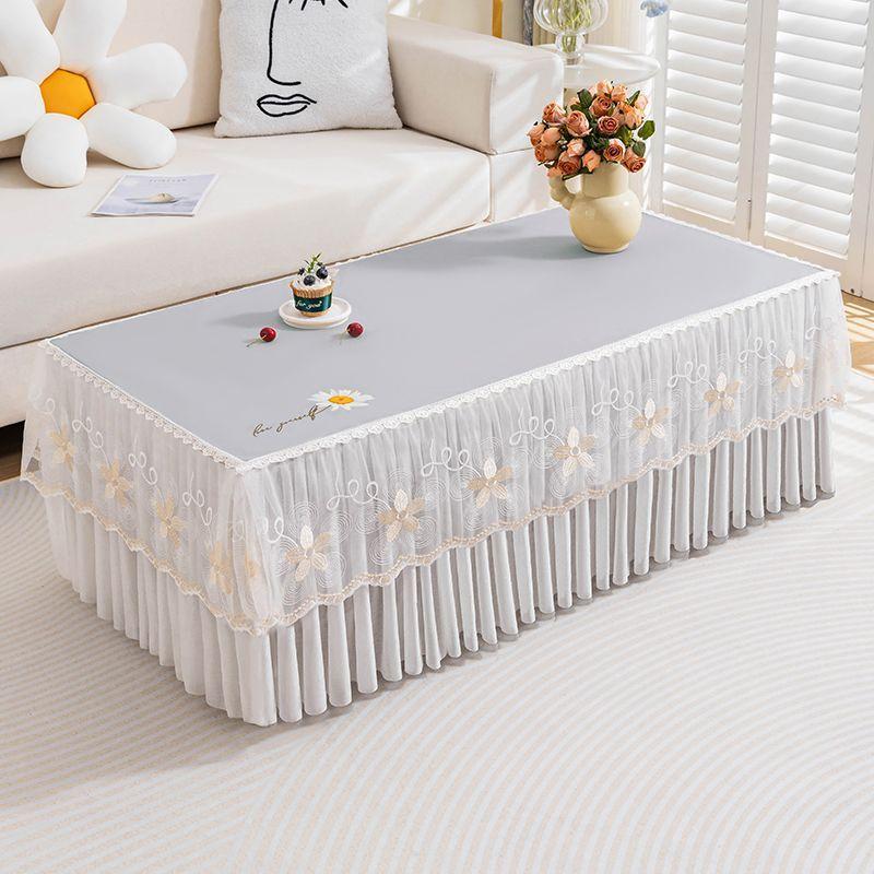 Pink Warm and Wash Free TV Cabinet Dust Cover Flower Patterned Rectangular Tablecloth Pendant Exquisite Lace Edge Table Cushion