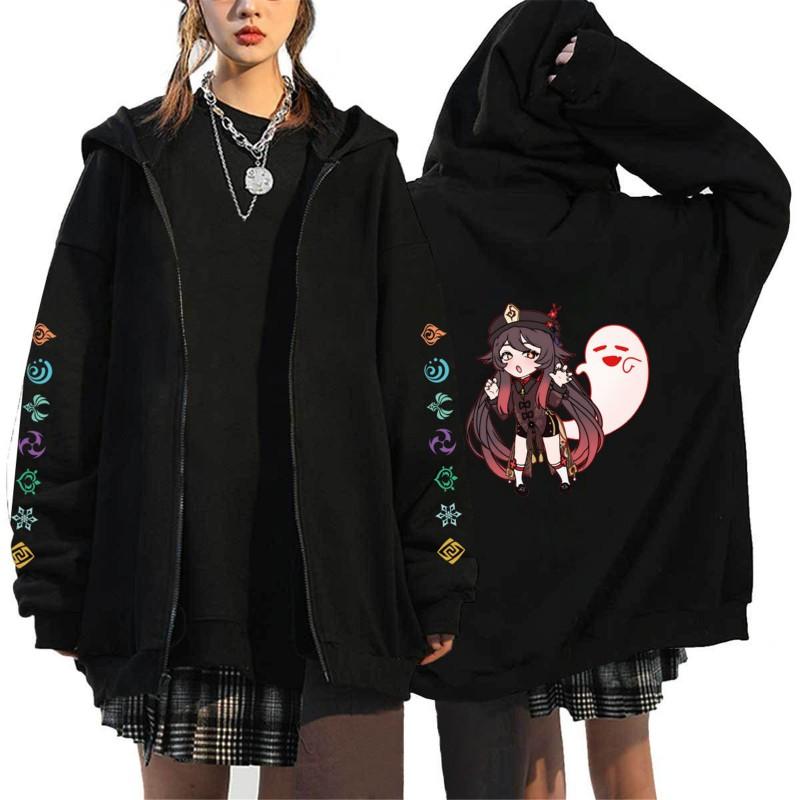 Womens Berserk Anime Print Zip-Up Hoodie Casual Loose Sweatshirt