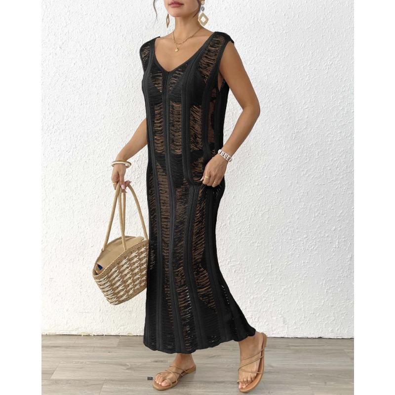 

Женский сексуальный вырез на майке, пляжный бикини-халатик, свободное длинное платье One Size чёрный