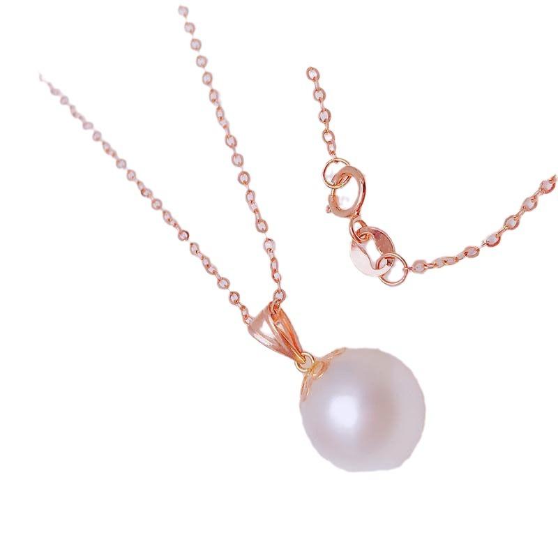 Exquisite Russian Purple Gold Inlaid Round Pearl Pendant Women'S Rose Gold Plated Color Gold Light Luxury Versatile Necklace
