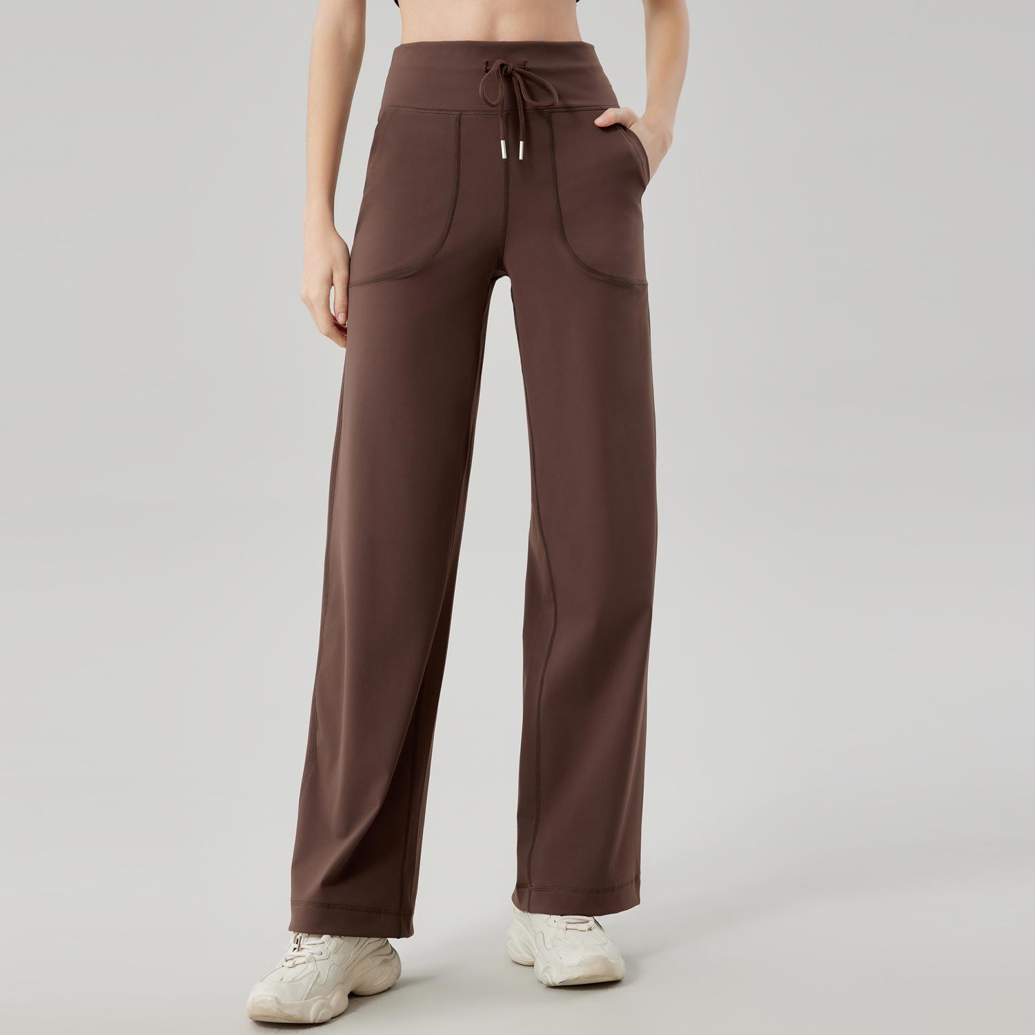 

Женские брюки широкого кроя на кулиске для йоги и фитнеса - Свободные, повседневные и стройнящие прямого кроя Extra Large кофейный